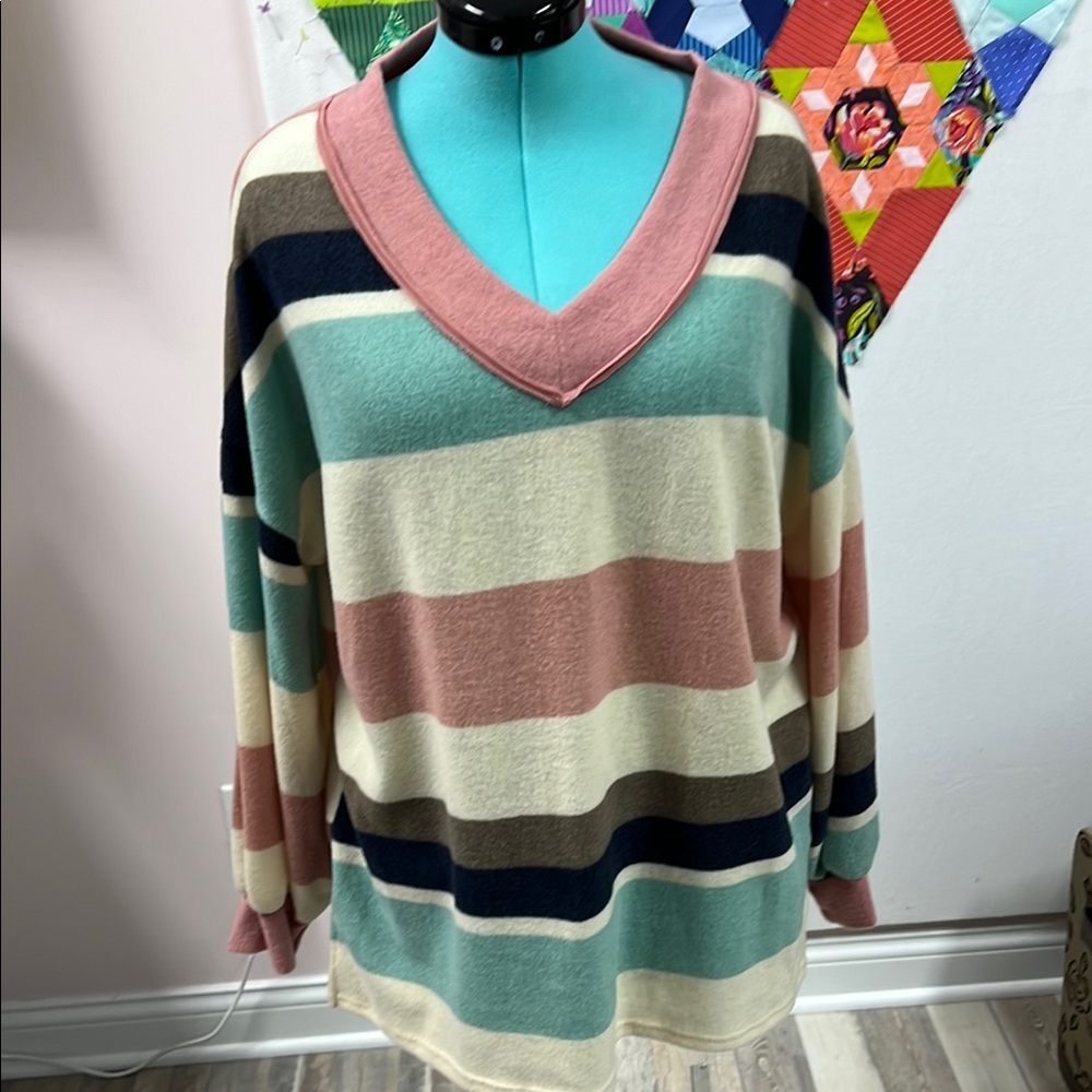 Colorful Striped V-Neck Sweater